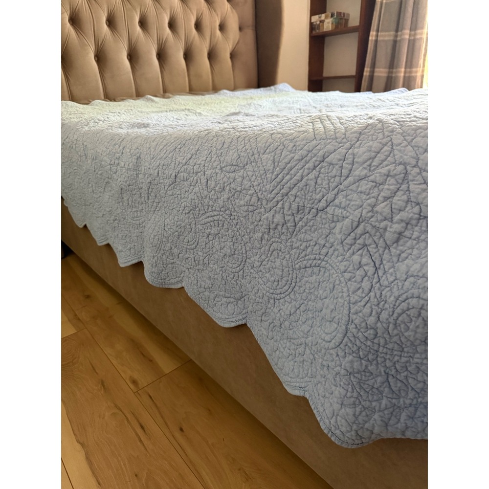 Pine Cone Hill Blue White Reversible Cotton Quilt Scalloped Scallop Coverlet